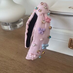 Girls Poppyland Pink Padded Headband with Bow Accents and Gem Embellishments